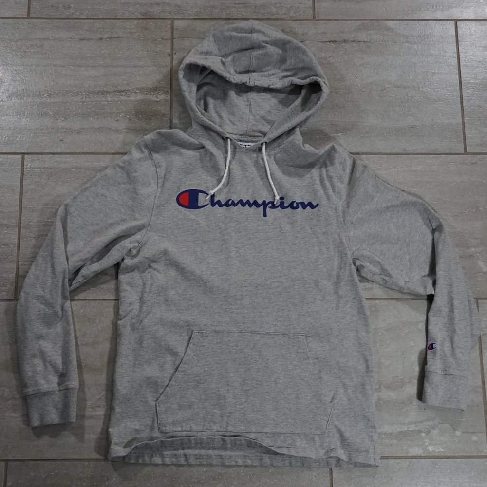 Champion Men's Fleece PowerBlend Logo Pullover Hoodie Grey Medium